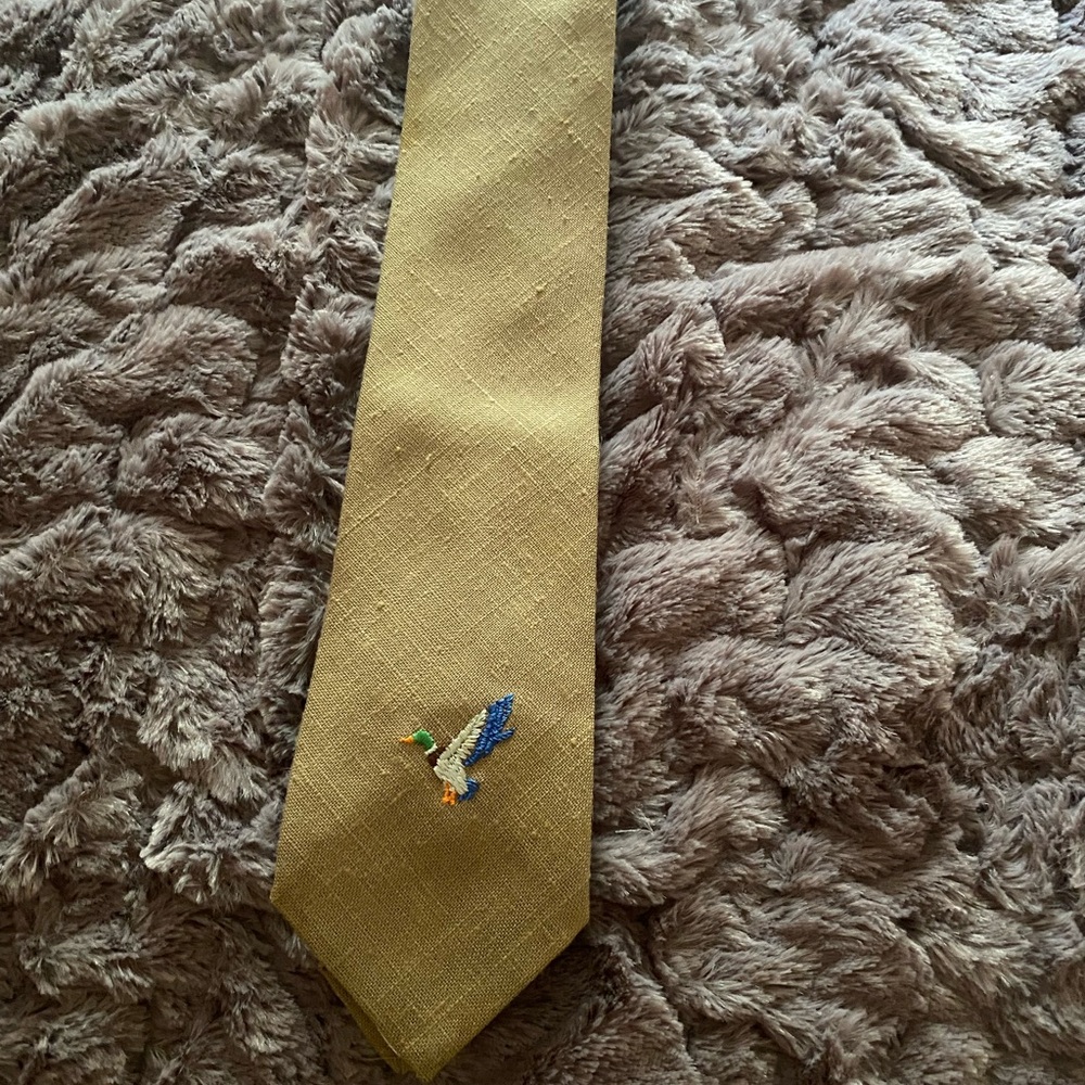Elegant Tan Tie with Embroidered Bird